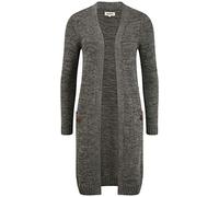 OXMO OXPhiletta Damen Lange Strickjacke Grobstrick Cardigan Longstrickjacke aufgesetzte Taschen 100% Baumwolle Regular fit, Größe:M, Farbe:Dark Grey (792890)