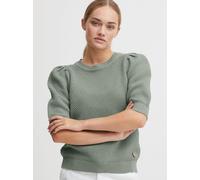 OXMO OXMicha Pullover Damen T-Shirt Kurzarm Shirt O-Neck halblange Ärmel Kurzarm Rippbündchen Struktur-Strick mit Holz-Detail, Größe:L, Farbe:Sea Spray (176212)
