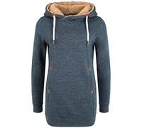 OXMO Vicky Pile Hood Long Damen Langer Kapuzenpullover Hoodie Pullover Mit Kapuze Und Teddy-Futter, Größe:XS, Farbe:INS BLU M (7989912)