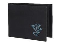 Oxmox Geldbörse Herren klein/Portemonnaie Damen klein | Wallet mit RFID Schutz | New Cryptan (Vegan) | Pocketbörse Querformat | schwarz | Frog 2.0 Print Cyan