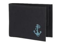 Oxmox Geldbörse Herren klein/Portemonnaie Damen klein | Wallet mit RFID Schutz | New Cryptan (Vegan) | Pocketbörse Querformat | schwarz | Freedom Anchor Print Cyan