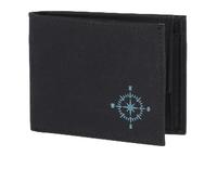 Oxmox Geldbörse Herren klein/Portemonnaie Damen klein | Wallet mit RFID Schutz | New Cryptan (Vegan) | Pocketbörse Querformat | schwarz | Windrose 2.0 Print Cyan