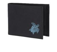 Oxmox Geldbörse Herren klein/Portemonnaie Damen klein | Wallet mit RFID Schutz | New Cryptan (Vegan) | Pocketbörse Querformat | schwarz | Turtle 2.0 Print Cyan