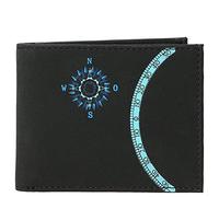 Oxmox Geldbörse Herren klein/Portemonnaie Damen klein | Wallet mit RFID Schutz | New Cryptan (Vegan) | Pocketbörse Querformat | schwarz | Windrose Print Cyan