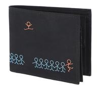 Oxmox Geldbörse Herren/Portemonnaie Damen | Wallet mit RFID Schutz | New Cryptan (Vegan) | 5 Kreditkartenfächer | Querscheinbörse Querformat | schwarz | Jumping Jack Print Cyan