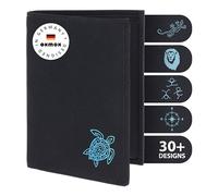 Oxmox Geldbörse Herren/Portemonnaie Damen | Wallet mit RFID Schutz | New Cryptan (Vegan) | 8 Kreditkartenfächer | Kombibörse Hochformat | schwarz | Turtle 2.0 Print Cyan
