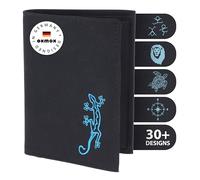Oxmox Geldbörse Herren/Portemonnaie Damen | Wallet mit RFID Schutz | New Cryptan (Vegan) | 8 Kreditkartenfächer | Kombibörse Hochformat | schwarz | Lizard Print Cyan