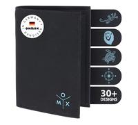 Oxmox Geldbörse Herren/Portemonnaie Damen | Wallet mit RFID Schutz | New Cryptan (Vegan) | 8 Kreditkartenfächer | Kombibörse Hochformat | schwarz | Ox 2.0 Print Cyan