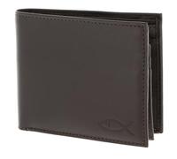 Oxmox Leder Geldbörse Leather RFID Protect Querscheinbörse Freedom Fish Embossed Brown Dunkelbraun