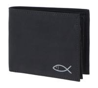 Oxmox Geldbörse Herren/Portemonnaie Damen | Wallet mit RFID Schutz | New Cryptan (Vegan) | 5 Kreditkartenfächer | Querscheinbörse Querformat | schwarz | Freedom Fish Print Grey