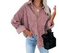 Oxtxuzdm Damenjacken Lässige Hemdbluse Mit Tasche Übergroße Button Down Jacken Aus Weichem Cord Bequeme Langarm Oberteile Weiches Cordhemd