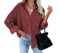 Oxtxuzdm Damenjacken Lässige Hemdbluse Mit Tasche Übergroße Button Down Jacken Aus Weichem Cord Bequeme Langarm Oberteile Weiches Cordhemd