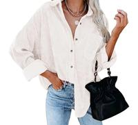 Oxtxuzdm Damenjacken Lässige Hemdbluse Mit Tasche Übergroße Button Down Jacken Aus Weichem Cord Bequeme Langarm Oberteile Weiches Cordhemd