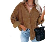 Oxtxuzdm Damenjacken Lässige Hemdbluse Mit Tasche Übergroße Button Down Jacken Aus Weichem Cord Bequeme Langarm Oberteile Weiches Cordhemd
