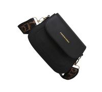 Oxtxuzdm Modische kleine quadratische Umhängetasche mit Klappe, PU-Leder, einfarbig, Crossbody-Tasche mit breitem Riemen, PU-Leder, Schwarz , One Size