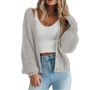 Oxxggkao Ärmel, Knopfleiste, kurze Strickjacke, gestrickt, V Ausschnitt, Strickwaren, lässig, lockere Passform, Oberbekleidung, Mantel, Ärmel
