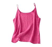 Oxxggkao Cami Hemd mit Spaghettiträgern, Rundhalsausschnitt, einfarbig, Baumwoll Leinen Stoff, leichtes, ärmelloses Camisole, Strandweste, Bluse aus Leinenmischung
