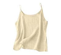 Oxxggkao Cami Hemd mit Spaghettiträgern, Rundhalsausschnitt, einfarbig, Baumwoll Leinen Stoff, leichtes, ärmelloses Camisole, Strandweste, Bluse aus Leinenmischung