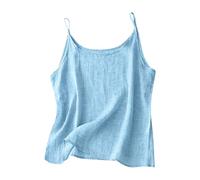 Oxxggkao Cami Hemd mit Spaghettiträgern, Rundhalsausschnitt, einfarbig, Baumwoll Leinen Stoff, leichtes, ärmelloses Camisole, Strandweste, Bluse aus Leinenmischung