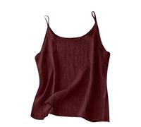 Oxxggkao Cami Hemd mit Spaghettiträgern, Rundhalsausschnitt, einfarbig, Baumwoll Leinen Stoff, leichtes, ärmelloses Camisole, Strandweste, Bluse aus Leinenmischung