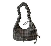 Oxxggkao Elegante Fog Encouraged Rüschen Schachbrett Umhängetaschen mit abnehmbarem Gürtel, gefederte Umhängetasche, Unterarm Handtasche