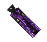 Oxxggkao Glänzende Hosenträger für Damen und Herren, elastisch, breit, verstellbar, strapazierfähig, stark, Hosenclip, Strumpfhalter, Kostüm, groß und hoch, mit Clip, violett, One size