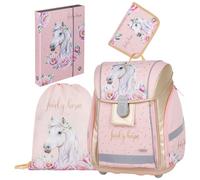 OXY BAG Premium Light Schulranzen Set Pferd 4 TLG für 1.-3. Klasse | Sportbeutel, A4 Box & Federmappe | Ergonomischer, Leicht & Sicher mit Reflektoren | Perfekt Organisiert für Schulkinder