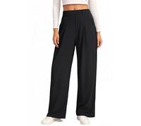 Oyamiki Fashion Hose Damen Sommer Leicht Baggy Damenhosen mit Gummibund Bequeme Waffel Stoffhose Schwarz Weite Bein Sommerhose XL