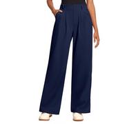 Oyamiki Plissee Hose Damen Hohe Taille Luftige Sommerhose mit Gummizug Work to Lounge Trousers Elegant Stoffhose Weites Bein Marineblau S