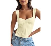 OYIGELZ Tank Top Damen Summer Träger Top Ärmellose Camisole Oberteile Y2K Slim Fit Crop Tops Seitenschlitz Rückenfrei Sexy Plissiert Elegant Basic Cami Tanktop Shirt Streetwear(Aprikose,L)