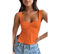 OYIGELZ Tank Top Damen Summer Träger Top Ärmellose Camisole Oberteile Y2K Slim Fit Crop Tops Seitenschlitz Rückenfrei Sexy Plissiert Elegant Basic Cami Tanktop Shirt Streetwear(Orange,S)