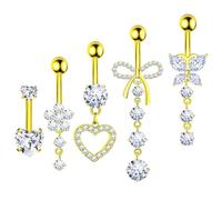 OYIWINMI 5 Stück Bauchnabelpiercing Aus Chirurgenstahl Bauchnabelpiercing, Damenan Bauchnabel Piercing Set,Edelstahl Zirkon Material Erhältlich In Silber, Gold Und Blau (Gold)
