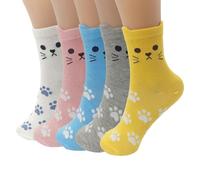 OYIWINMI geschenk für frauen, 5 Paar katzensocken, cat socken, happy socks, niedliche lustige Tier Socken mit Katzenmotiv, weich gemütlich,Geschenk für Damen, Mädchen, Katzenliebhaber