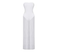 Oyolan Damen Body Hippie Bandeau Partykleid Romper Damenbody Freizeitkleid Tanzbody Einteiler Trikot Abendkleid Trägerkleid Abiball Weiß S