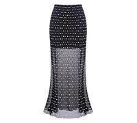 Oyolan Damen Sommer Pailletten Mesh Langer Rock Glockenrock Tellerrock Businessrock Glänzend Abendrock Bodycon Glitzer Cover Up Tuch Casual Schwarz L