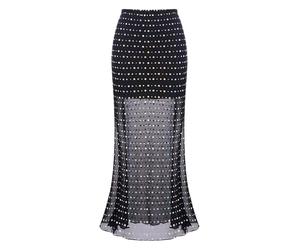 Oyolan Damen Sommer Pailletten Mesh Langer Rock Glockenrock Tellerrock Businessrock Glänzend Abendrock Bodycon Glitzer Cover Up Tuch Casual Schwarz XXL