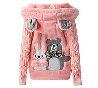 Oyolan Kinder Mädchen Kapuzenjacke Teddybär Fleecejack Winter Outwear Mantel Cartoon Sweatshirt Hoodie Pullover mit Ohren Gr.98-164 Rosa 158-164