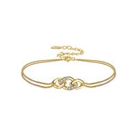 OZEO Armreif Damen,Armband Aus Vergoldetem S925-Sterlingsilber, Mikrobesatz, Zirkon, Verdreht, Texturiert, Doppelschicht, Verstellbar, Panzerarmband, Schmuck Für Damen, Herren, Geschenk