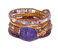 OZEO Bergkristall Armband, Mehrschichtiges, Natürliches Amethyst-Stein-Wickelarmband, Boho-Facette, Unregelmäßige Kristall-Energie-Edelstein-Armbänder, Stapelbares, Handgefertigtes, Geflochtenes, Exo