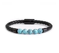 OZEO Chakra Armband, Naturstein Chakra Armbänder Blau Türkis Perlen Energie Edelstein Armbänder Mode Geflochten Leder Seil Magnetschnalle Armreifen Schmuck Für Frauen Männer