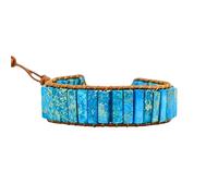 OZEO Edelstein Armband, Natürliches Türkis Kaiserstein Chakra Armband Boho Rechteck Energie Edelstein Armreifen Braun Handgemachtes Geflochtenes Seil Armband Retro Quadrat Knöpfe Exotischer Schmuck