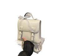 OZLCUA Kleiner Rucksack Niedlicher quadratischer Rucksack mit Schleife, kleine Packung, einfarbig, PU-Handtasche, Schüler-Schultasche for Mädchen(White)