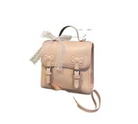 OZLCUA Kleiner Rucksack Niedlicher quadratischer Rucksack mit Schleife, kleine Packung, einfarbig, PU-Handtasche, Schüler-Schultasche for Mädchen(Pink)