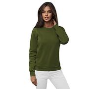 OZONEE Damen Sweatshirt Pullover Langarm Farbvarianten Crewneck Langarmshirt Pulli ohne Kapuze Baumwolle Baumwollmischung Classic Basic Rundhals-Ausschnitt Sport 777/4428B Khaki S