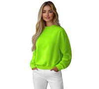 OZONEE Damen Sweatshirt Pullover Langarm Farbvarianten Langarmshirt Pulli ohne Kapuze Baumwolle Baumwollmischung Classic Basic Unifarbe Rundhals-Ausschnitt Sport 777/6502B GRÜN-NEON S