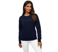 OZONEE Damen Sweatshirt Pullover Langarm Farbvarianten Langarmshirt Pulli ohne Kapuze Baumwolle Baumwollmischung Classic Basic Rundhals-Ausschnitt Sport 777/3001B DUNKELBLAU S