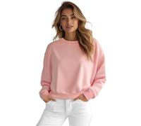 OZONEE Damen Sweatshirt Pullover Langarm Farbvarianten Langarmshirt Pulli ohne Kapuze Baumwolle Baumwollemischung Classic Basic Rundhals-Ausschnitt Sport 777/4160B PUDERROSA M