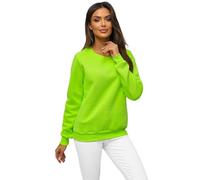 OZONEE Damen Sweatshirt Pullover Langarm Farbvarianten Langarmshirt Pulli ohne Kapuze Baumwolle Baumwollmischung Classic Basic Rundhals-Ausschnitt Sport 777/3001B GRÜN-NEON S