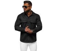 OZONEE Herren Hemd Freizeithemd Shirt Langarm Tailored Fit Flanellhemd Langarmhemd Langärmliges Slim Fit Freizeit Business Männer Jungen Trachtenhemd O/GOM23039Z SCHWARZ M