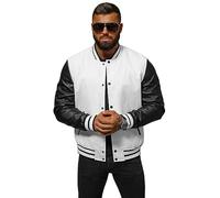 OZONEE Herren Lederjacke Kunstlederjacke Kunstleder Farbvarianten Jacke Bikerjacke Übergangsjacke Herrenjacke Leder Echtlederjacke Echtleder Wildleder Biker JS/11Z8068Z WEIß-SCHWARZ M